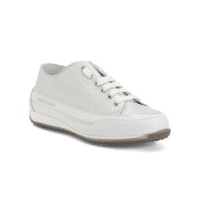 CANDICE COOPER White/silver Made In Italy Leather Janis Strip Chic Sneakers